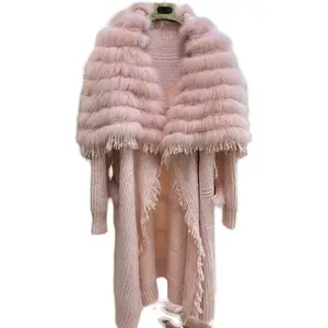 2024 महिला सर्दियों के ओवरसाइज फॉक्स फर स्वेटर बड़ा पोंचो कोट बुना हुआ ट्रेंच लोमड़ी