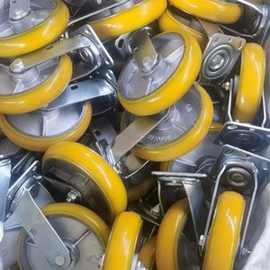Hochwertige 500kg Tragfähigkeit Industrie Gusseisen kern <span class=keywords><strong>Red</strong></span> <span class=keywords><strong>Pu</strong></span> Swivel <span class=keywords><strong>Caster</strong></span> Lock Wheels - Product Image 5