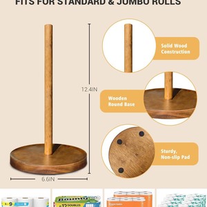 Wooden <b>Paper</b> Towel Holder Round Natural Wood Color No Drilling Required <b>Kitchen</b> Use - Product Image 4