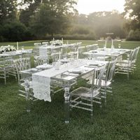 Table de salle à manger rectangulaire en acrylique robuste, transparente, pour événements, mariages, fêtes en plein air, mobilier d'hôtel, vente en gros, taille personnalisée