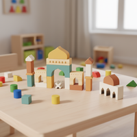 Jouets éducatifs en bois sur le thème de la mosquée islamique pour enfants, ensemble d'architecture islamique, cadeau de l'Aïd, jouet culturel Montessori