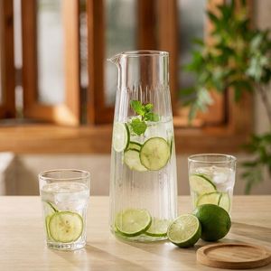 <span class=keywords><strong>Carafe</strong></span> à boisson en verre transparent de 1,2 L avec bec verseur en V pour jus, thé glacé, lait, sans couvercle, pour réfrigérateur - Product Image 4