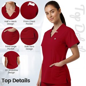 Uniformes Médicos FOXA para Mujer, Blusa con Cuello en V y 8 Bolsillos, Uniformes de Hospital para Enfermeras, Médicos y Estudiantes de Medicina - Product Image 1