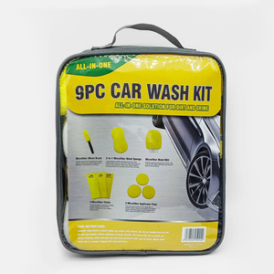 Microfiber Car Cleaning Kit 9 Piece Yellow <b>Scratch</b> Free Wash Mitt Cloths Sponge Applicator <b>Pads</b> Wheel Brush - Product Image 2