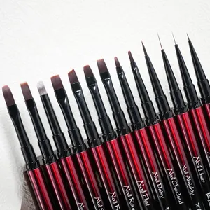 13Style Black Red Gradient Handle Nail Drawing Brushes For Manicure Lines Painting Gradient UV GEL Extension <b>Builder</b> Drawing Pen - Product Image 4