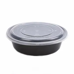 Freshware可重复使用的24盎司塑料甜点碗，带盖，一次性黑色PP餐准备罐，食品饮料24盎司容量
