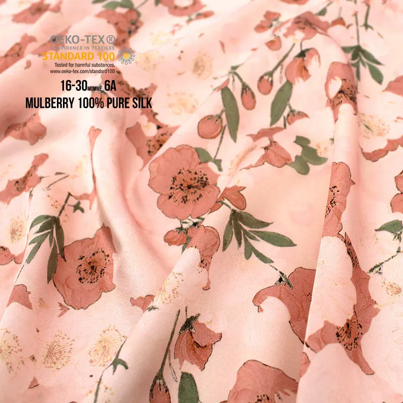 Großhandel Mulberry Silk Stoff für Kleid Custom Quality Double Side Printing Grade 6A Seidenstoff