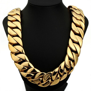Collar de cadena cubana gruesa de acero inoxidable chapado en oro pulido de 32 mm para hombre - Product Image 1