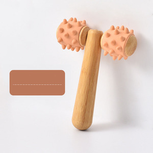 Cepillo para meridianos de doble rueda de madera maciza, masajeador de rodillos Manual para la espalda, activación de dragado de meridianos abdominales, activación corporal - Product Image 1