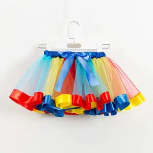 โรงงาน-Made Rainbow TutuกระโปรงTulle Layered Mini Petticoatsสําหรับ0-15ปีหญิงขายส่งริบบิ้นสําเนียงเด็กกระโปรง