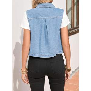 Chaleco vaquero corto con cuello sin mangas para mujer 2025, chaleco vaquero de Zimbaplatinum con diseño de botones - Product Image 4