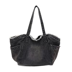 Bolso de mano de lona vaquera desgastada vintage con logotipo personalizado al por mayor, bolso de hombro individual para mujer, bolso de compras diario informal - Product Image 1