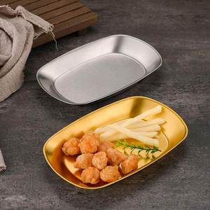 จานสี่เหลี่ยมสแตนเลส 304 สีทอง ทนความร้อน จานลึกสำหรับเสิร์ฟอาหารบาร์บีคิวและของว่าง - Product Image 1