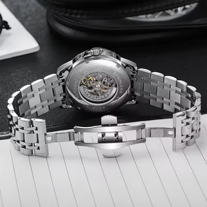 Montre chronographe sport pour homme en acier inoxydable avec cadran rotatif mécanique, étanche, style business, 42 mm - Product Image 3