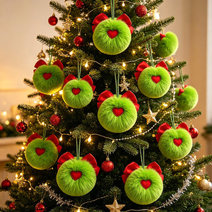 Christmas Tree Hanging <b>Ornaments</b> Green Elf Bow Pom Pom Decorations Faux Rabbit Fur Plush Christmas Decoration - Product Image 6