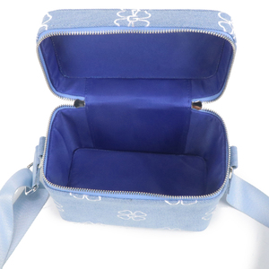 Sac en toile personnalisé OEM ODM, sac à maquillage en denim à imprimé floral pour femmes, trousse de toilette de voyage carrée avec poignée supérieure et bandoulière - Product Image 5