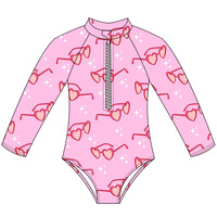 Maillot de bain d'été pour filles de 0 à 16 ans Maillot de bain à manches longues pour enfants imprimé sur mesure avec fermeture éclair Maillot de bain une pièce