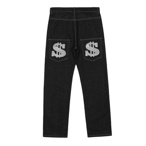 <strong>High</strong> Street Trendy Loose Fitting Mid Waist <strong>Jeans</strong> for Men Straight <strong>Cut</strong> Light Letter Printed Denim Pantalones De Hombre Trousers - Product Image 2