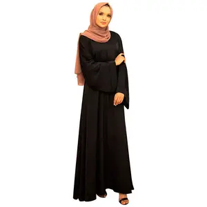 Vestido de Oriente Medio túnica color sólido manga campana mujeres musulmanas vestido largo saudí Indonesia Dubai Robe