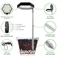 Liweida USB 6-Watt Hexagonal Dimmer LED Luz de cultivo de interior Rojo Blanco Espectro completo Maceta Lámpara de planta IP44 3/9/12H Temporizador para