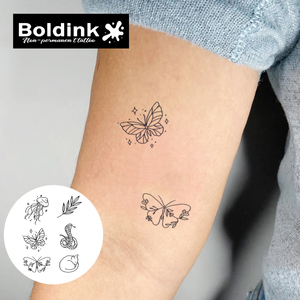 Tatuaje semipermanente de tinta Jagua de larga duración (2 semanas), resistente al agua, con diseño de medusa, mariposa y serpiente, para arte corporal en brazos, de Boldink Custom. - Product Image 2
