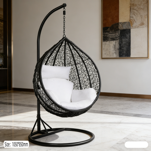 Sedia a dondolo sospesa da esterno a due posti Ikeal, sedia a dondolo doppia a forma di uovo con supporto, sedia a dondolo da giardino in rattan a forma di nido d'uccello con seduta in vetro per bambini - Product Image 6