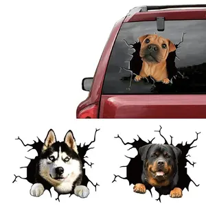 Bán Buôn Sáng Tạo 3D Không Thấm Nước Vinyl Die Cut Kính Chắn Gió Bumper Dog Phản Quang Stickers Đối Với Xe