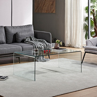 Table Basse Courbe Carrée de Luxe pour Hôtel, en Verre Trempé Transparent, pour Salon, Table d'Appoint Moderne