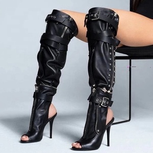 Detachable Design Round Open Toe Thin Heel Women Over Knee High <b>Boots</b> Buckle Straps Women Long Booties Customized Big Size 47 - Product Image 1