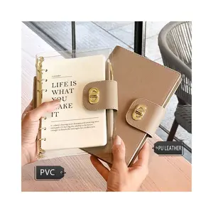 New Trend Giveaways LOW MOQ Customized Logo A5 A6 A7 ECO Friendly PU Leather Organizer 6 Ring Clear PVC Binder Notebook