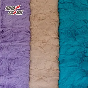 Kingcason中国工場100% ポリエステル固体染色起毛ジャカードウサギフェイクファーフリース生地毛布パジャマ寝具用