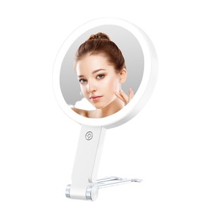 Espejo Cosmético con Aumento, Luz LED de Relleno, Espejo de Maquillaje Tres en Uno, de Escritorio, de Pared y de Mano - Product Image 4