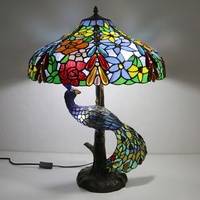 Abat-jour de table LED Longhuijing 18 pouces en verre coloré, écologique, simple, style dôme méditerranéen, base paon, AC