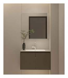 Mueble de Baño Flotante Individual Gris Moderno y Minimalista para Apartamentos Pequeños - Product Image 1