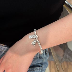 Pulsera elástica con cuentas de plata de ley S925 con dije de osito para mujer, regalo de joyería de estilo coreano - Product Image 1