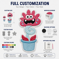 Patch brodé personnalisé motif fleur de dessin animé, applique plante en pot rose pour vêtements, sacs à dos, chapeaux, vente en gros OEM