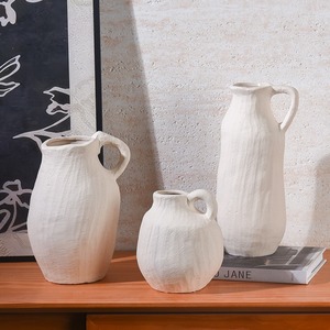 Jarrón de Cerámica Artesanal Estilo Wabi Sabi <span class=keywords><strong>con</strong></span> Textura Tallada a Mano para Flores <span class=keywords><strong>Secas</strong></span>, Decoración de Recibidor - Product Image 1