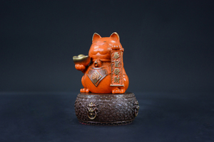 연회색 마네키네코 동물 조각 예술 맞춤 제작 브론즈 조각 장식품 중국 스타일 실물 크기 - Product Image 6