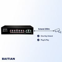 BAITIAN - Conmutador Ethernet POE de 4 Puertos y 10/100 Mbps con Punto de Acceso WLAN (4+2), Alcance de 250 m, 65 W, Metal, Capacidad de 1.2G, BT-1006B