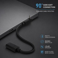 Câble d'extension USB-C à angle droit de 90 degrés, USB 3.1 Gen2 10 Gbps, mâle vers femelle, câble de données haute vitesse pour téléphone et ordinateur