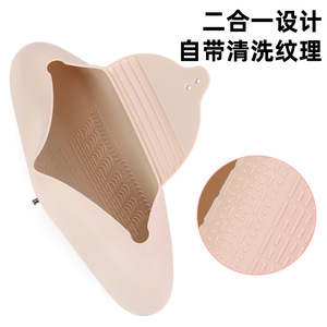 กระเป๋าใส่แปรงแต่งหน้าซิลิโคนความจุขนาดใหญ่กันน้ำแบบพกพากระเป๋าเดินทางสีทึบสีชมพูเข้มสีกากี - Product Image 3