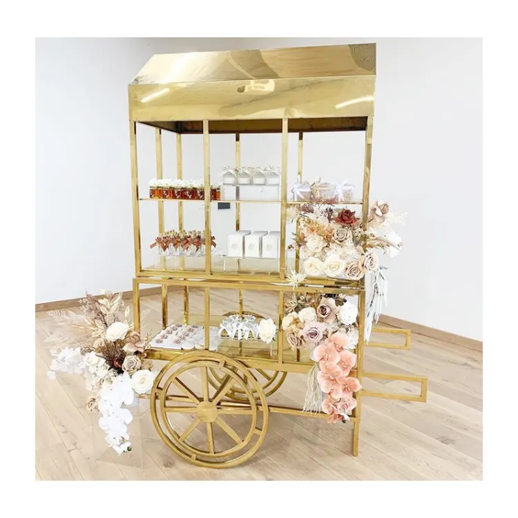 Wedding Hot Koop Dessert Display Gloss Gold Metalen Zoete Candy Winkelwagen Voor Bruiloft Evenementen