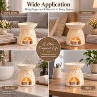 En gros, Brûleur d'huile en céramique à découpes florales, Chauffe-cire d'aromathérapie et Porte-bougie chauffe-plat pour la décoration intérieure