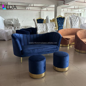 Juego de Sofás de Terciopelo Azul Elegante de Nuevo Diseño LEDA, Sofá Combinado con Cubierta de Acero Inoxidable para Bodas, Hoteles y Salas de Estar - Product Image 3