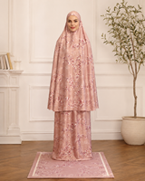 Ensemble de robe de prière musulmane rose à fleurs personnalisée avec tapis de prière assorti, abaya khimar une pièce pour femmes musulmanes pour le Ramadan