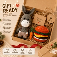 Jouet en peluche au crochet tendance : âne, chat hamburger, animaux amigurumi tricotés à la main, jouets pour animaux de compagnie, vente en gros disponible