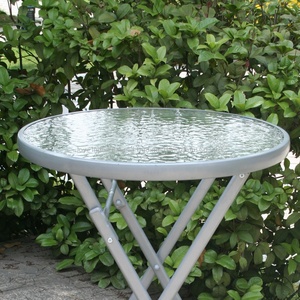 Leisure Modern Steel <b>Foldable</b> Round Glass Coffee Dining Patio <b>Table</b> With Portable Design for Courtyard & Park Use - Product Image 4
