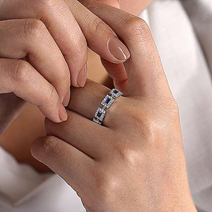 Anello di Fidanzamento con Gemma Quadrata Blu per Donne, Elegante Gioiello da Dito alla Moda - Product Image 4