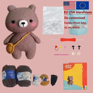 Gris ours en peluche poupée décor fait à la main idée cadeau facile bricolage Crochet Starter Kit activité enfants tricot projet - Product Image 1