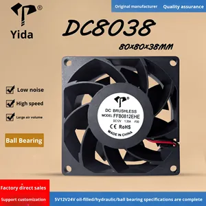 SYD/OEM DC8038 ブラシレス冷却ファン 80x80x38mm 5V/12V/24V DC ボールベアリング <span class=keywords><strong>RPM</strong></span> タコメーター & アラーム サーバー用 - Product Image 5